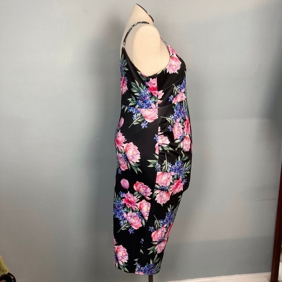 ASOS Maternity Deep Plunge Dark Romantic Floral Bodycon Strappy Midi Dress Sz 14 - Picture 3 of 11